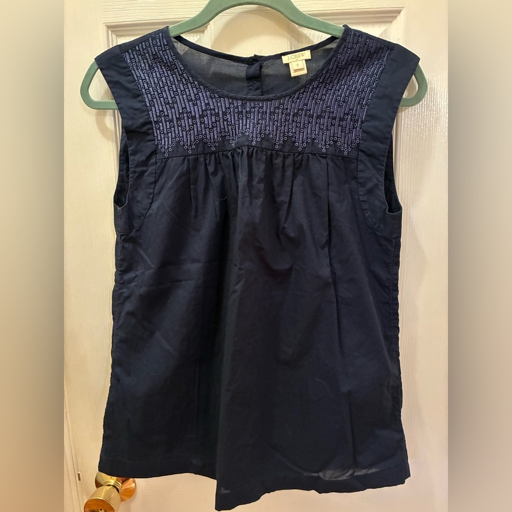 J. Crew Navy Embroidered Sleeveless Blouse